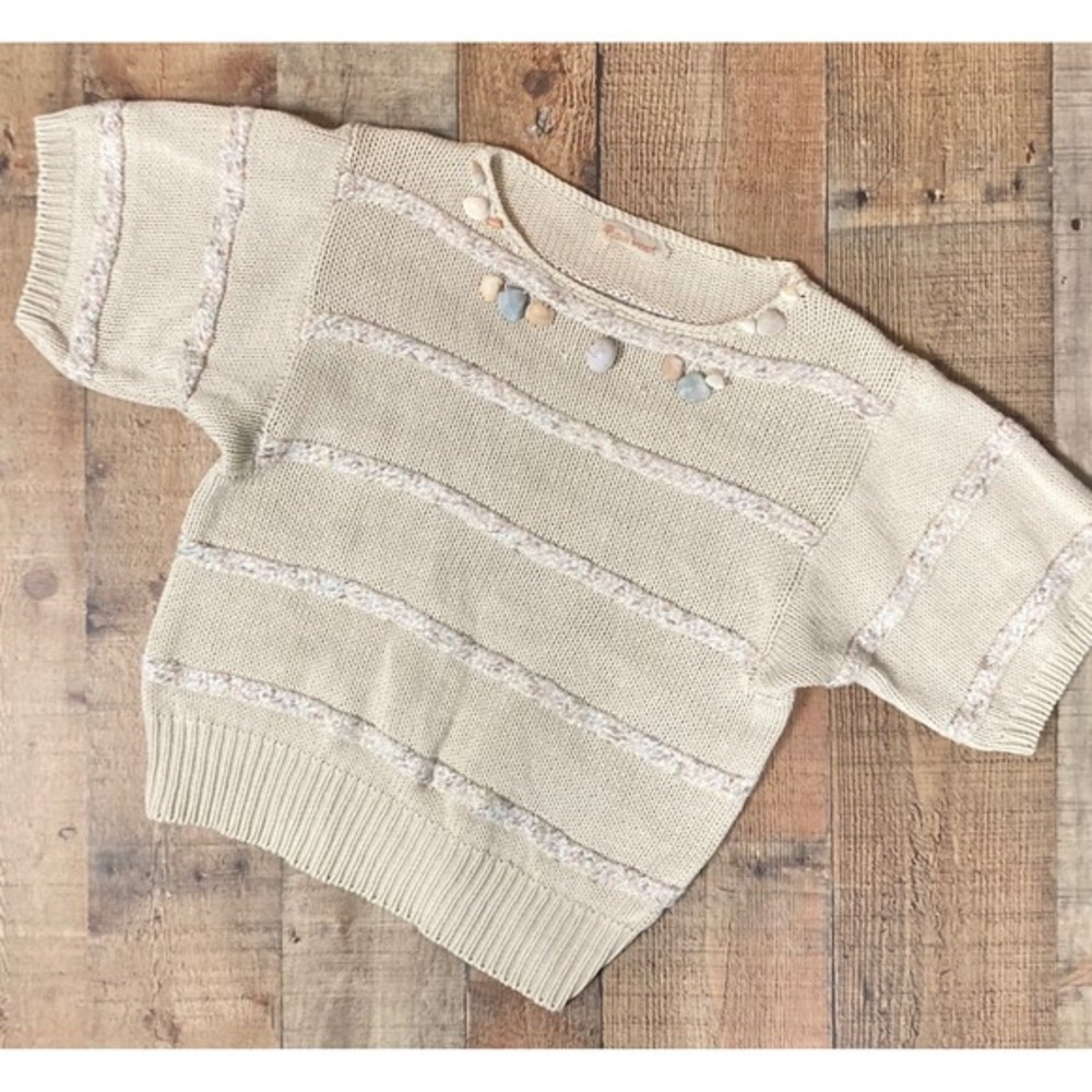 John Meyer Vintage Seashell‎ Knit Sweater Short Sleeve Cream Coastal No Size Tag